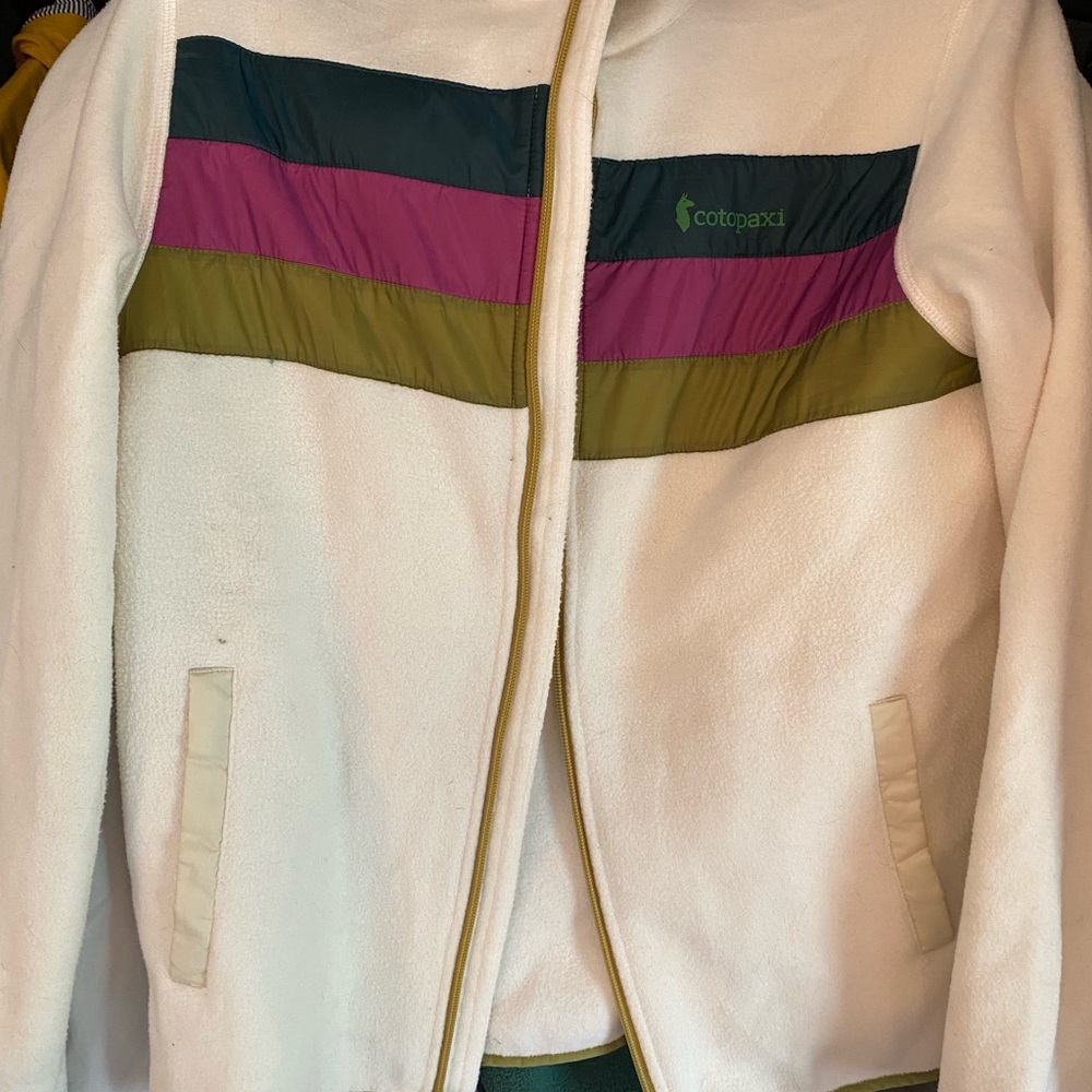 Cotopaxi White Fleece Jacket with Vibrant Accents